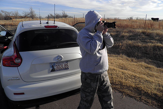 Dan photographs a handsome horizon as we search for the Blue Canyon Wind Farm.