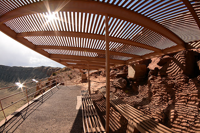 Sunlight streams through a rest area at Meteor Crater's Visitor's Center.