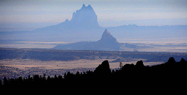 This image, made at Buffalo Pass in the Chuska Mountains just across the border into Arizona, shows Shiprock Peak in the distance.