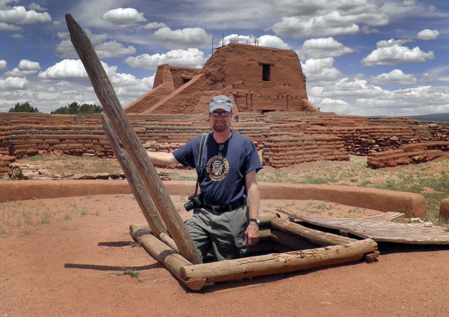 I asked another visitor to photograph me climbing out of this kiva at Pecos NHP.