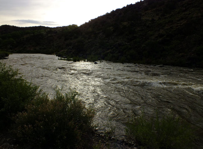 Looking downstream at the Rio Grande in afternoon light, this image is very reminiscent of the first chase scene in No Country for Old Men.