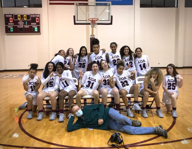 My friends in the sports community are always glad to see me, and this pose with the Ada Lady Cougars has become a tradition. In fact, this image was made by Ada Lady Cougars head basketball coach Christie Jennings.