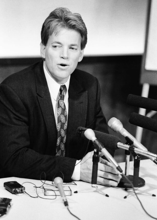 David Duke speaks at a press conference in early 1992. I think this image has a very old-fashioned news photo look to it.