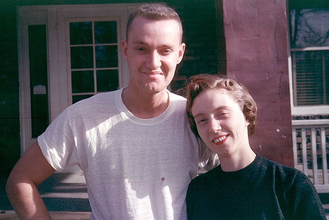 Joe and Sarah Jo pose for a picture at their first home in Columbia, Missouri, where I was born, in about 1957.