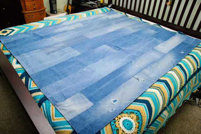 Abby's aunt Judy Taff made this quilt for her out of Abby's father's blue jeans.