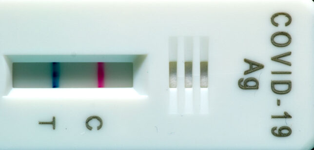 This is my rapid COVID-19 test from the evening of Jan. 16, 2022, indicating I am positive for the virus.