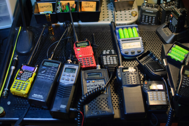 I kind of piled an odd collection of old and new handheld radios together recently to remind me to charge all their batteries in advance of storm spotting season.