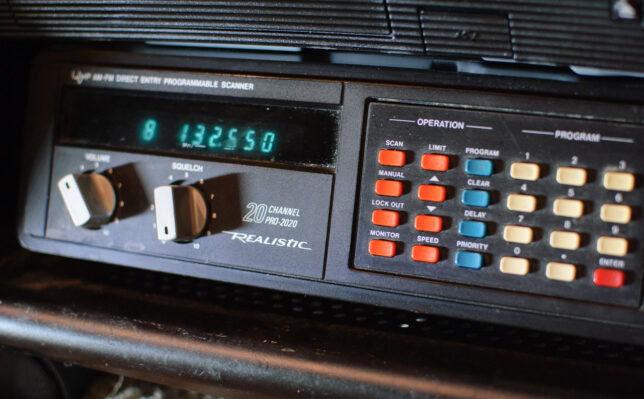 This is the barely-working Realistic Pro-2020, a 20-channel analog scanner from the early 1980s, which I bought a couple of years ago on Ebay for about $10. I like old scanners.
