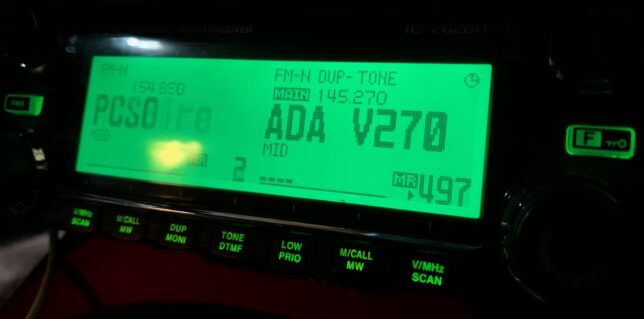 My Icom 2820H is shown configured for split uses. The left side of the radio is set up to scan my most important public safety frequencies, and the right side of the radio is set up to operate in the amateur band.