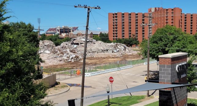 Adams Center, the dormitory where I lived from the fall of 1981 to the fall of 1983, sits as a pile of rubble. Photo Courtesy of Carey Johnson.