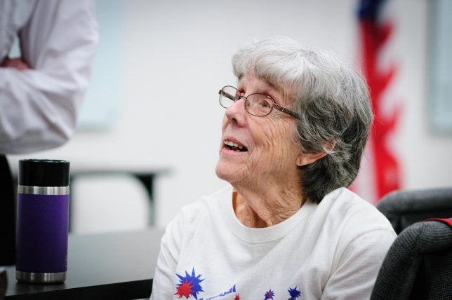 Suzanne McFarlane is a fixture in Ada, pictured Friday at our Ada Sunrise Rotary meeting at Pontotoc Technology Center. For decades Suzanne has been at the center of the Back to School Basics program.