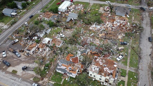 The downtown portion of Sulphur was devastated by a tornado Saturday night. I made this image with the drone my newspaper bought for me. Mine was not the only drone in the air that morning.