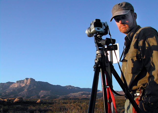 I made stills, video, and this self portrait as I watched the evening light mature over the Guadalupe Mountains.