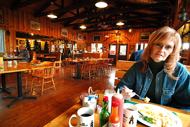 Abby has breakfast at MD Ranch Cookhouse.