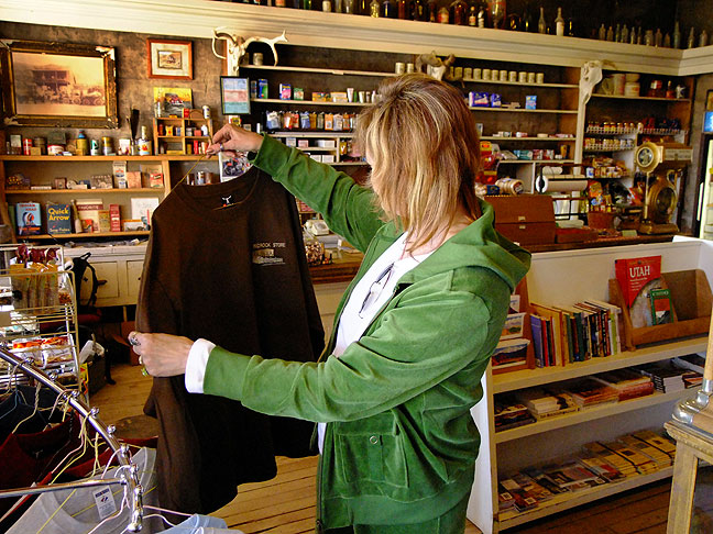 Abby shops at the rustic Bedrock, Colorado general store.