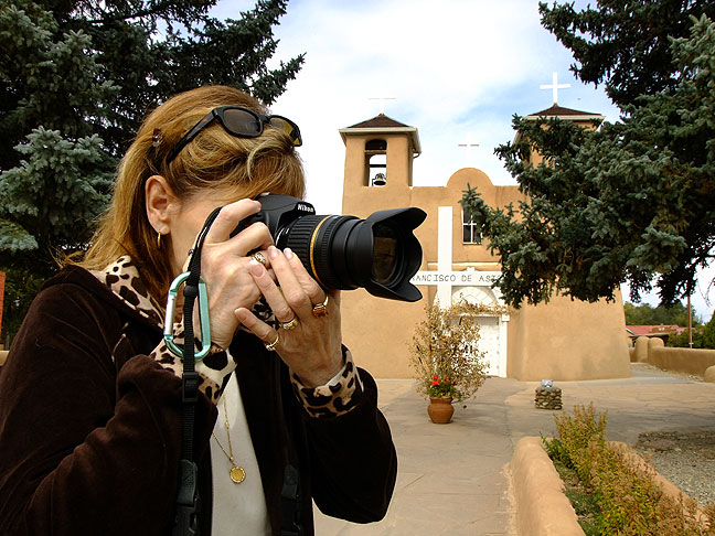 Abby photographs the famous San Francisco de Asis Mission in Taos, New Mexico, which Ansel Adams photographed many times during his life.