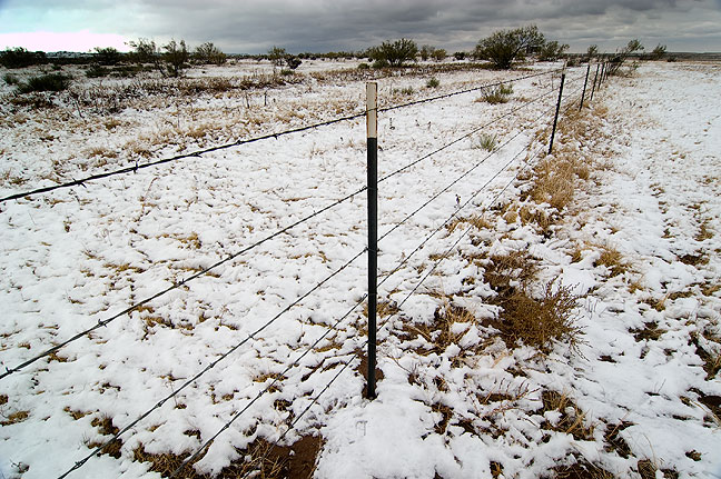 Snow dusted the rest area near the Llano Estacado escarpment in the Texas Panhandle.
