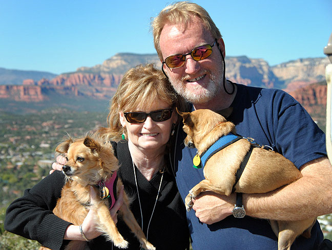 Abby and I pose with the dogs at the Sedona, Arizona, Airport, which offers a view of the entire Sedona area.