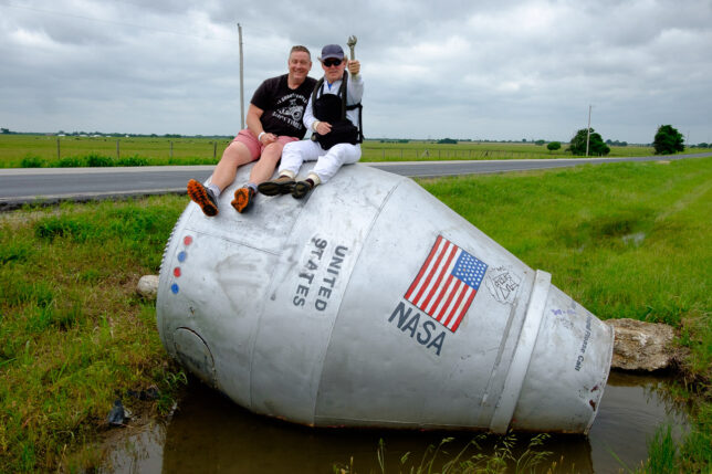 Scott and Robert pose atop the storied Winganon Cement Mixer/Space Capsure.